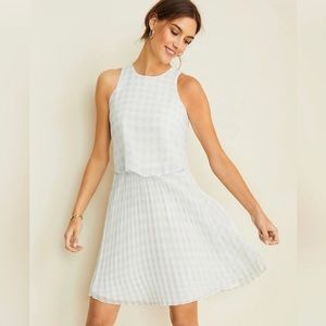 Petite Gingham Overlay Pleated Flare Dress Sz 8P